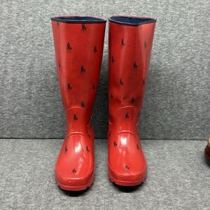 Polo Ralph Lauren Perla RL Logo Rubber Wellies Rain Boots Red Navy Blue Size 8.5